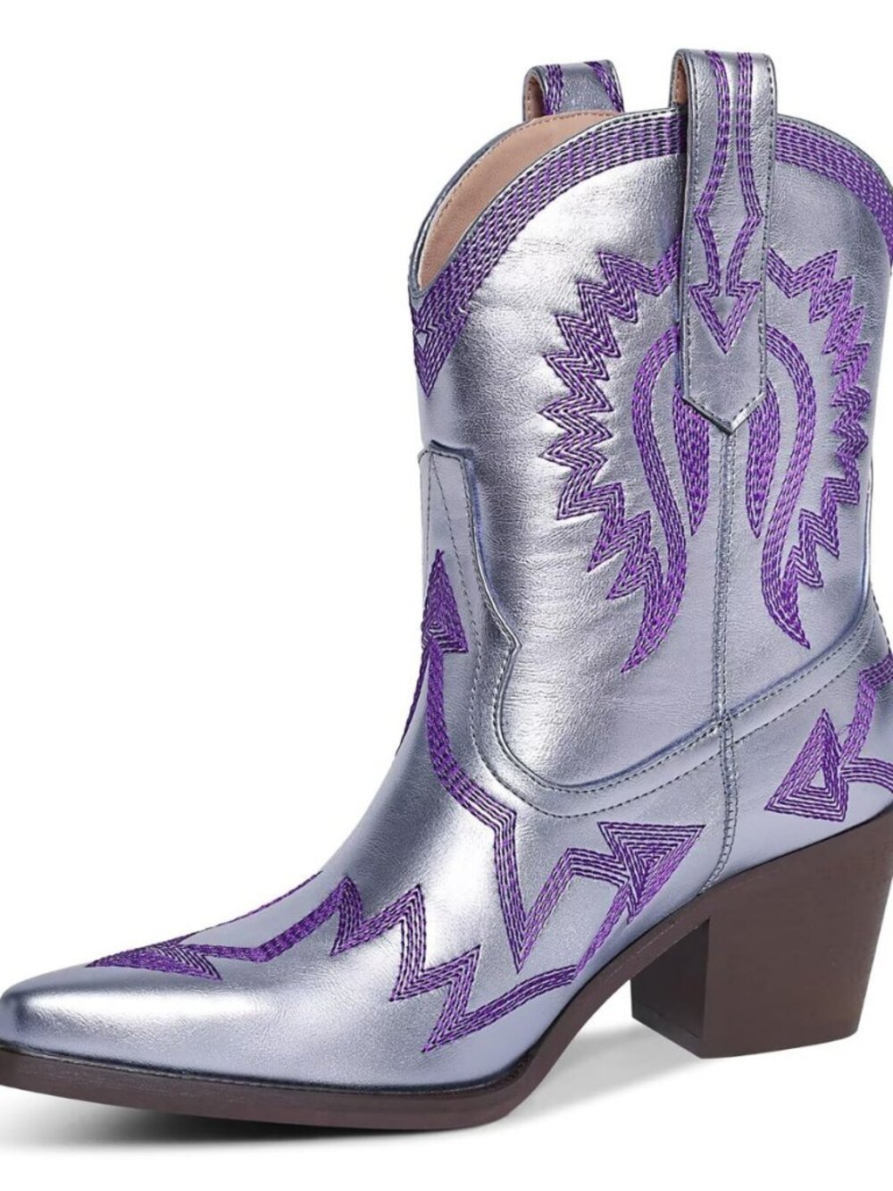 Women's Western Ankle Cowboy Boots Chunky Pointed Toe Wide Calf